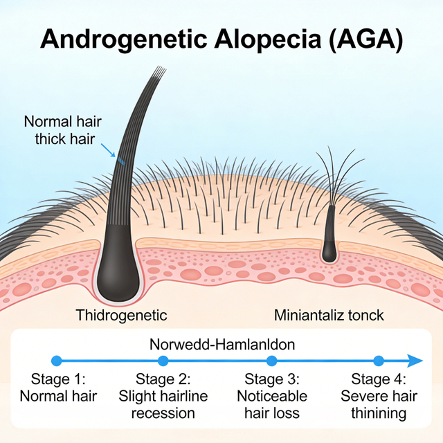 M&uacute;nla&iacute; Alopecia Androgenetic Luiche (AGA).